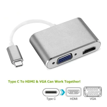 2in1 USB 3.1 C-Típusú Férfi, HDMI-kompatibilis VGA Női Adapter 4Kx2K Átalakító Audio Video USB-C Elosztó Kábel Macbook Telefon