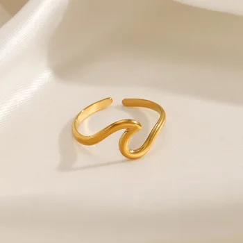 316L Rozsdamentes acél Divat Egyszerű Hullám Állítható Gyűrű womenGold Szín Esküvő Ékszer női Ajándék Szállítmány