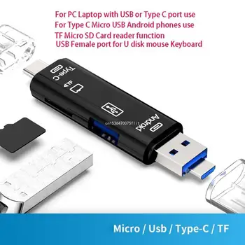 5 az 1-ben USB Típus C / USB / Micro USB Memória Kártya Olvasó OTG Adapter Hajó