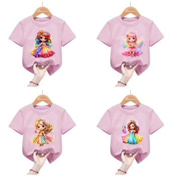 Aranyos Szivárvány Hercegnő Póló Melanin Hercegnő Angyal Girls T-Shirt Gyerek Ruha Ajándék Baba Rózsaszín Ruha Rövid Ujjú Pólók Felsők