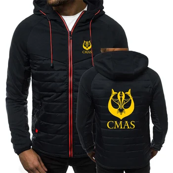 CMAS búvár 2023 őszi-téli új férfi hét-szín pamut, bélelt kabát cipzár, hosszú ujjú patchwork kapucnis kabát.