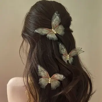 Elegáns, Kedves Fényképet Dekoráció Kétrétegű Háló Lány Pillangó Haj Klipek Gyöngy Koreai De Klipek Női Hajtűket