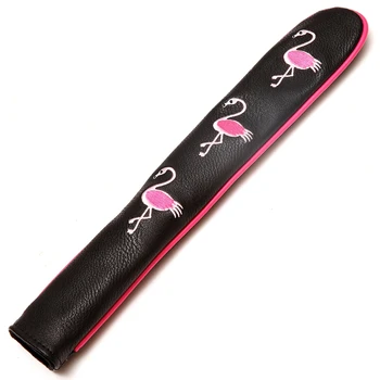 Fekete PU Bőr Rózsaszín Flamingó Hímzés Golf Igazítás Stick tok Jogosultja