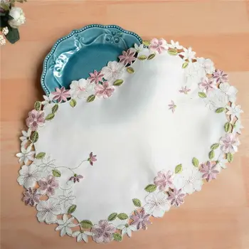 Kerek Asztal virágmintás Szatén Anyagból, Hímzett Kézműves Kupa Pad Alátét Alátét Alátét