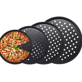 Nonstick szénacél Pizza Frissebb Tálcák Pizza tepsiben Penész Lyukas Kerek tányér Mély Tányér