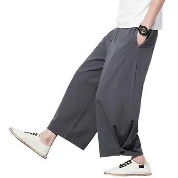 2023 Férfi Pamut Vászon Nadrág, Férfi Egyenesen bokáig érő Széles Láb Nadrág Szilárd Gombot Pantalon Plus Size M-7XL Pantalones