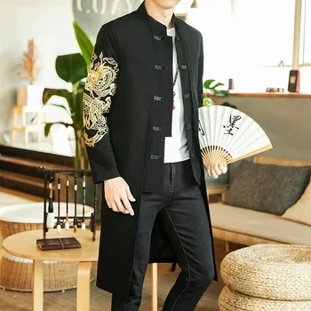 2023 Tavaszán Mens Kínai Stílusú Hosszú Kabát Férfi Széldzseki Streetwear Keleti Ruhát, A Férfiak Kínai Mandarin Ballonkabát