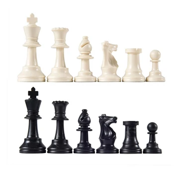 32 Középkori Sakk Db/Műanyag Teljes Chessmen Nemzetközi Szó Sakk Játék, Szórakozás, Fekete-Fehér 64MM