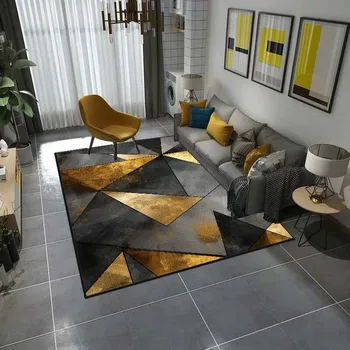 A Modern Geometria Nappali Szőnyeg Egyszerű Arany Hálószoba Mosható szőnyeg Puha lakberendezési Mat Nedvszívó Csúszásmentes Nagy Szőnyeg