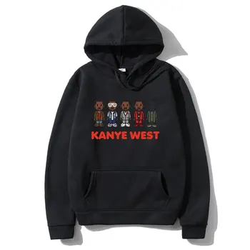 A legjobb Híres Rap Kanye West Hip-Hop, Klasszikus Rajzfilm Stílusú Kapucnis Férfi Divat Túlméretezett Streetwear Férfi Alkalmi Polár kapucnis felső