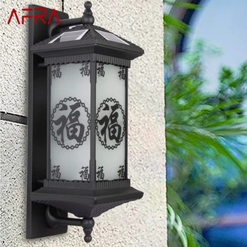 AFRA Napelemes Fali Lámpák Modern Kínai Kültéri Fekete Gyertyatartó Fény LED Vízálló IP65 Haza Villa Tornácon Udvar