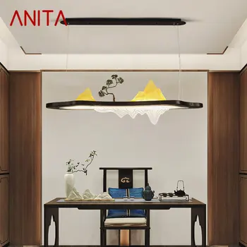 ANITA Kínai Stílusú LED Medál Creative Zen Egyszerűség Téglalap alakú Táj Világítás Csillár Haza Teaház Dekoráció