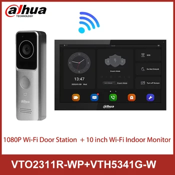 Dahua Video Kaputelefon Készlet, 10 hüvelykes Wi-Fi Érintőképernyős Monitor VTH5341G-W, Vezeték nélküli Video Kaputelefon Csengő VTO2311R-WP Állomás 1080P PoE