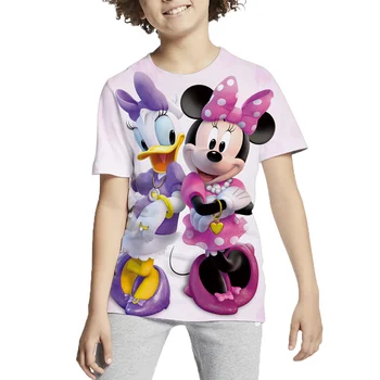 Disney Mickey Egér, Donald Kacsa 3D Nyomtatott T-shirt Aranyos Rajzfilm Csajos Rózsaszín Rövid Ujjú Alkalmi 2-8Y Gyerekek Nyári Felső