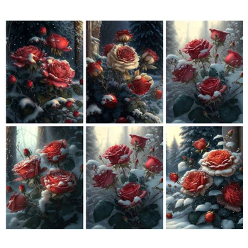 Diy 5D Gyémánt Festmény, Virág Új Gyűjtemény 2023 Téli Vörös Rózsa Teljes Mozaik Művészeti Strasszos Hímzett Virágos Képet AA4660