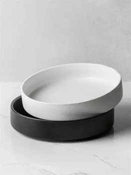 Egyszerű fekete, fehér, mély tányér leves Nyugati étel kerek tál salátás tányér matt kerámia nagy sült háztartási