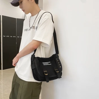 Fekete, Flap Vászon Női Táska Egyetem Messenger Bag Y2K Vállán Keresztet, Táska, Öko Táska koreai Táska Táskák Unisex Vásárló Napi