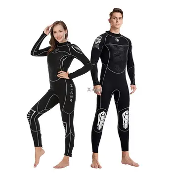 Férfiak, Nők búváröltözet 3 mm-es Neoprén Ruha egyrészes Búvárkodni Hosszú Ujjú Teljes Öltöny Úszás, Szörfözés Berendezés Fekete
