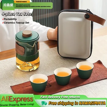KAWASIMAYA Japán Stílusú 4 DB Hordozható Utazó Teás Készlet Egyszerű Kültéri Lusta Tea Főzési Lelet Gyors Tea Csésze Szett