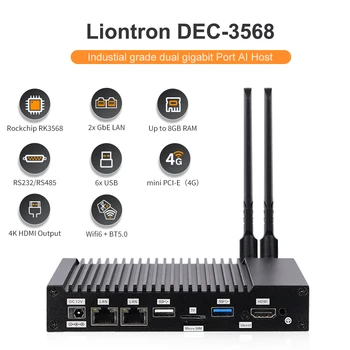 Liontron ventilátor nélküli Mini PC-DEC-3568 1Tops NPU Quad Core CPU LPDDR4 Ethernet Linux, Android 8G+128G Ipari Konferencia Tv Box