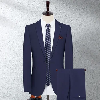 Magas minőségű (Zakó + nadrág) férfi Brit stílus elegáns, egyszerű üzleti alkalmi divat úriember vékony ruha két részes öltöny