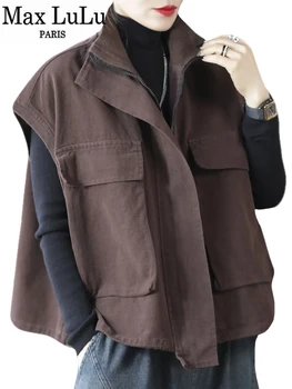 Max LuLu 2024 Tavaszi Vintage Kabátok Női Koreai Alkalmi Laza Harajuku Klasszikus, Elegáns Kabát Női Nagyméretű Luxus Ruhák