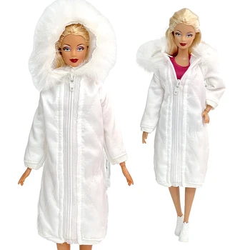 NK 1 Állítsa Hercegnő Fehér Hosszú Kabát Pamut Kabát, Cipzáras Zubbonyok Téli Meleg Ruha Dress Barbie Baba Kiegészítők Lány Ajándék 9X