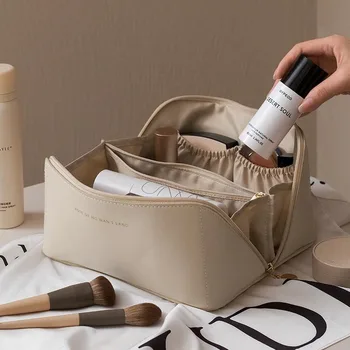 Nagy Kapacitású Utazási Kozmetikai Táska Hordozható Bőr Smink Tok Nők Vízálló Fürdőszoba Washbag Többfunkciós Fürdőszobai Készlet