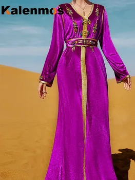 Téli Bársony Ruha Női Muszlim Abaya Luxus Eid Gyémánt Abaya Fél Hosszú Ruhák Iszlám Abayas Köntös Dubai Kaftán Mujer