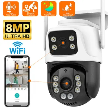 WIFI IP Kamera 4K-s 8 MEGAPIXELES Kettős Lencse CCTV Biztonsági Kamera 4MP HD Kettős Képernyő PTZ Kamera Kültéri AI Auto Tracking Felügyeleti iCSee