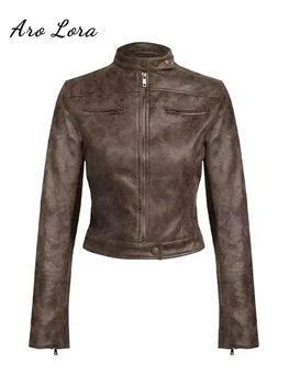 Őszi Bőr Vékony, Rövid Kabát Női Vintage Hosszú Ujjú Motoros Kabát Női Streetwear Állni Gallér Felsőruházat 2023